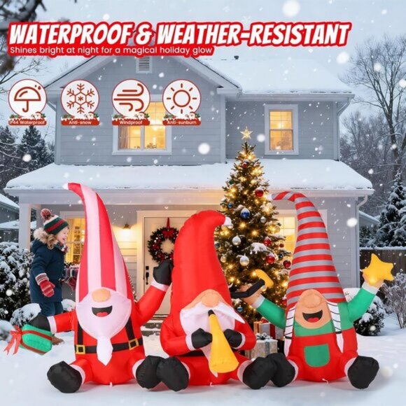 🆕7.55 FT Christmas Inflatables Long Gnome Xmas Blow Up Outdoor Decorations - Picture 6 of 9